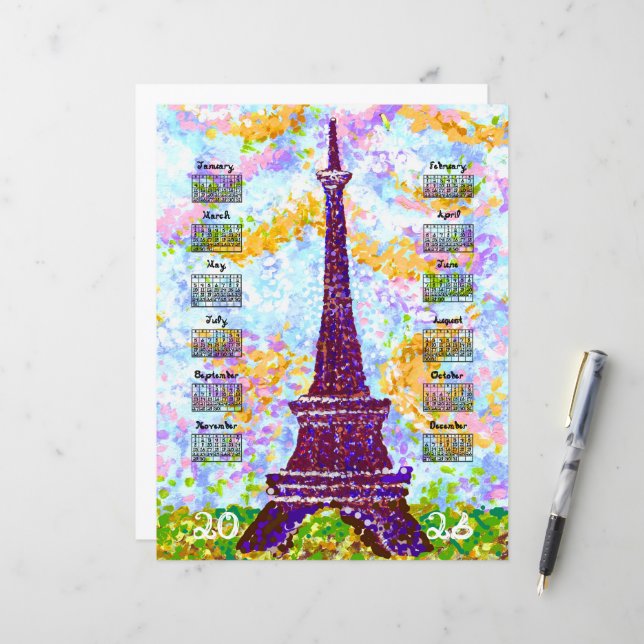 Calendrier 2026 Tour Eiffel Paysage Pointillisme (Devant/Arrière en situation)