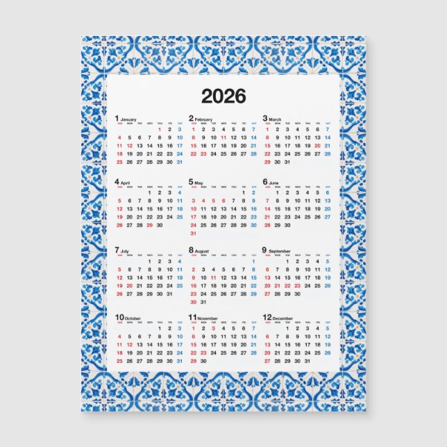 Calendrier 2026 - Unique annuel Azulejo (Devant)