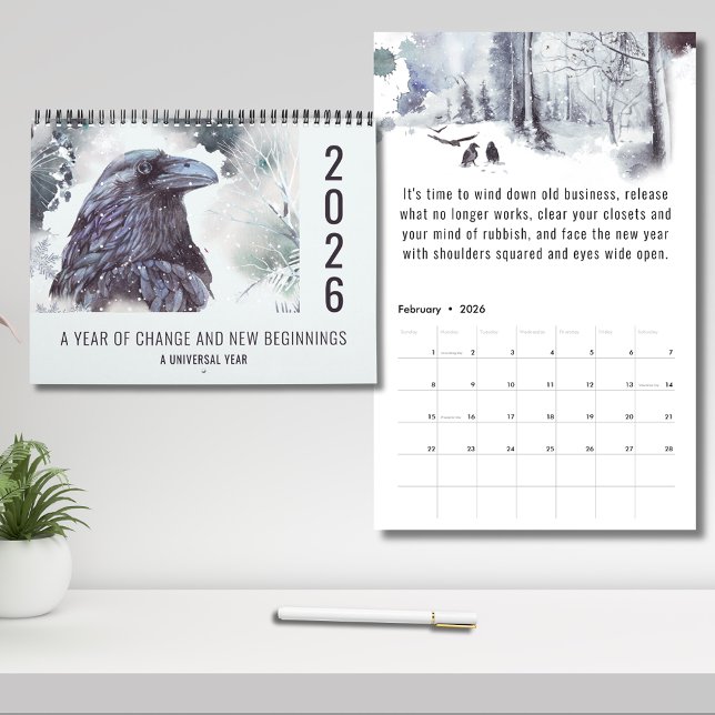 Calendrier 2026 Universal Year of Change Motivational (2026-A Year of Change and New Beginnings 12 Month Calendar - Displaying the cover and February)