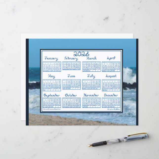Calendrier 2026 Vagues océaniques Rochers de plage (Devant/Arrière en situation)