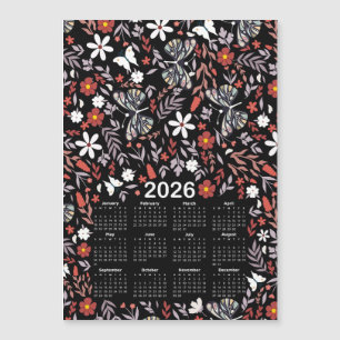Calendrier 2026 Whimsical Floral & Butterfly Black