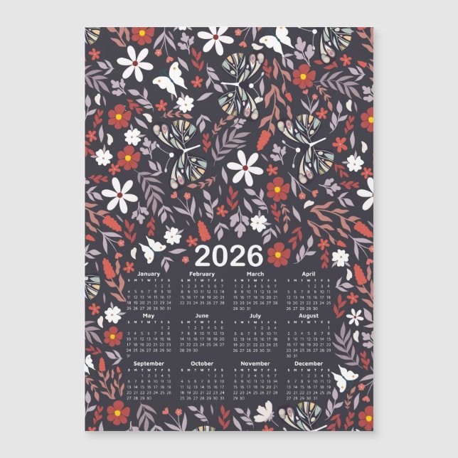 Calendrier 2026 Whimsical Floral et Papillon (Devant)