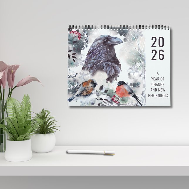Calendrier 2026 Year of Change Floral Motivational  (2026 Year of Change and New Beginnings Motivational Quotes 12 Month Calendar)