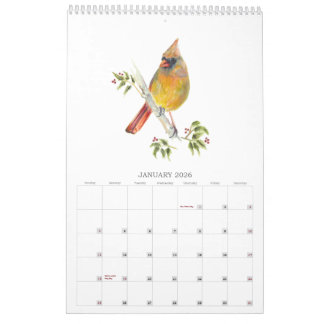 Calendrier 2026Jardin Oiseaux d'aquarelle