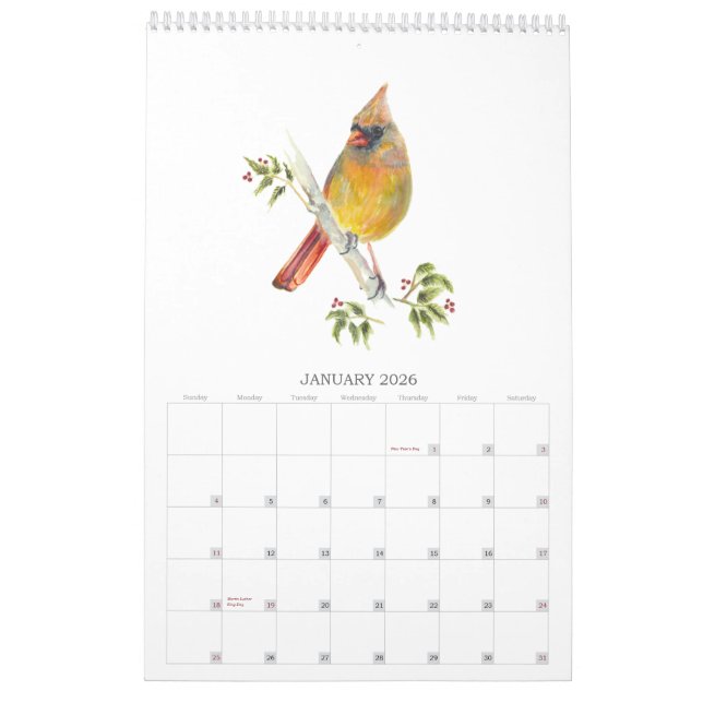 Calendrier 2026Jardin Oiseaux d'aquarelle (Jan 2026)