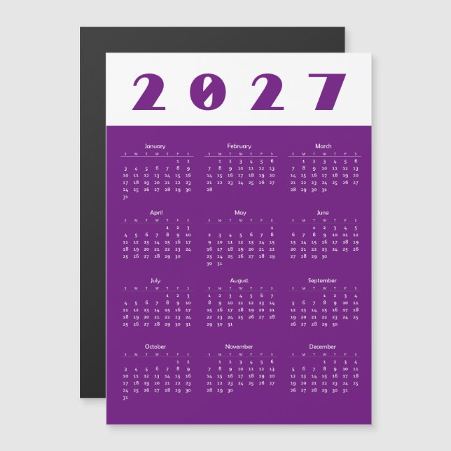 Calendrier 2027 (Devant / Derrière)