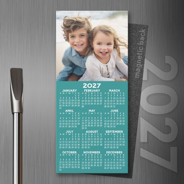 Calendrier 2027 1 Collage photo - Modifiable aqua (2027 Magnet Calendar)