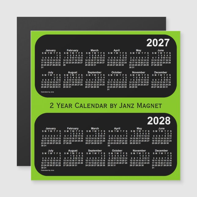Calendrier 2027-2028 Vert Jaune 2 Année par Janz (Devant / Derrière)