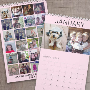 Calendrier 2027 - 24 Photo - Rose Pâle - Famille Moderne