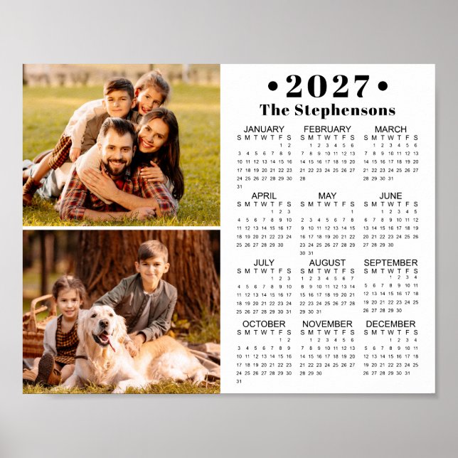 Calendrier 2027 2 Photos Poster Personnalisé (Devant)