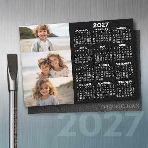 Calendrier 2027 - 3 Photos - Aimant Noir Basique