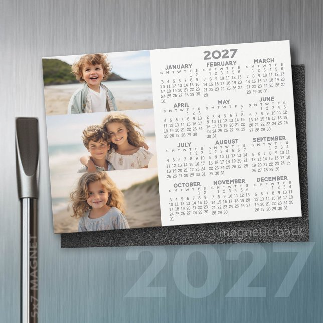 Calendrier 2027 - 3 Photos - Magnet Basic Grey Bla (2027 Calendar)