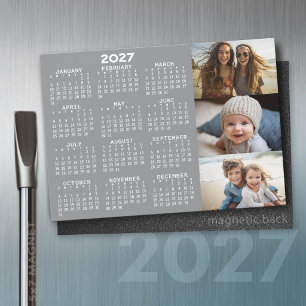 Calendrier 2027 3 Photos Minimal Gris Blanc Aimant