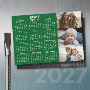 Calendrier 2027 3 Photos Minimal Vert Blanc Aimant