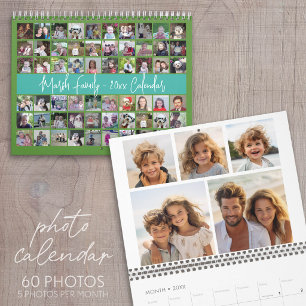 Calendrier 2027 - 60 Photo Famille Moderne Vert Turquoise
