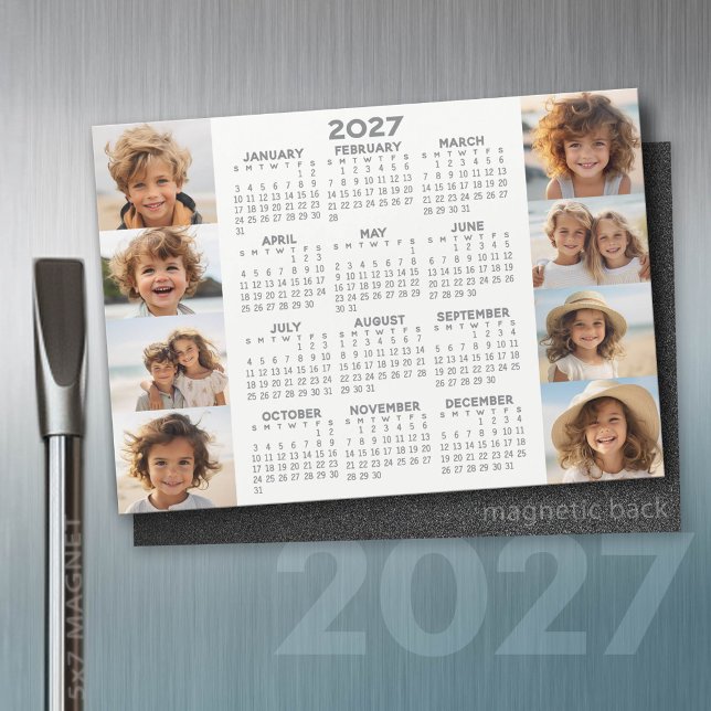 Calendrier 2027 - 8 Photos - Magnet Basic Grey Bla (2027 Calendar)