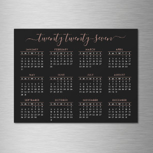 Calendrier 2027 à l'écriture moderne Rose Noire Or