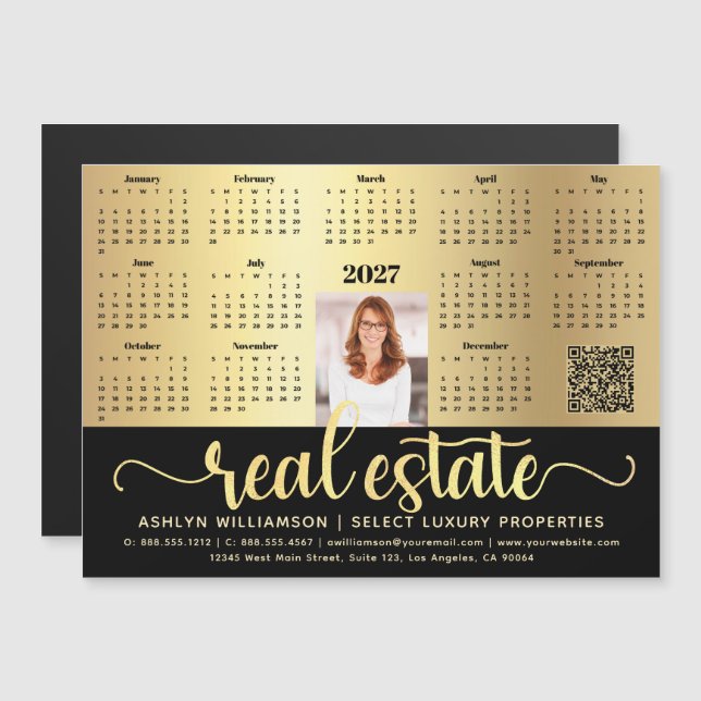 Calendrier 2027 Aimant QR Code Immobilier Or (Devant / Derrière)