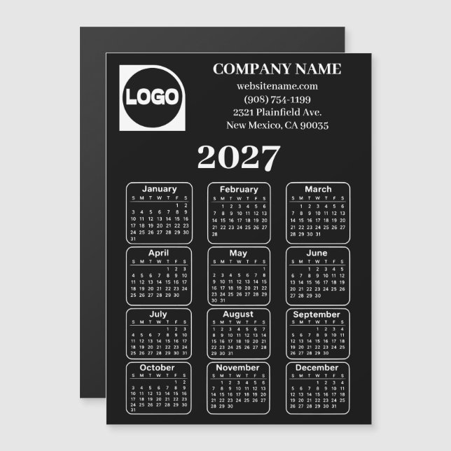 Calendrier 2027 aimanté avec nom et logo de sociét (Devant / Derrière)