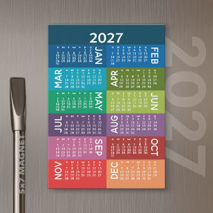 Calendrier 2027 - Année avec des mois colorés funk