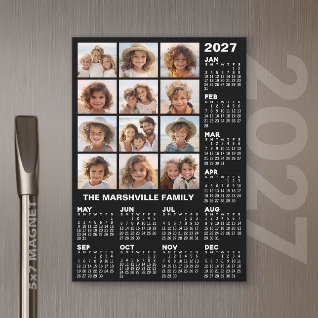 Calendrier 2027 avec 12 Photos - Aimanté Annuel (Custom 2027 Calendar Magnet with Photos and Text)