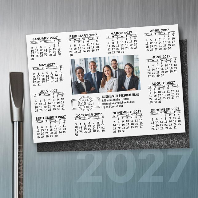 Calendrier 2027 avec logo Informations de contact  (2027 Calendar on a magnet)