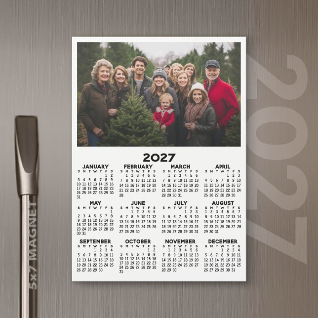 Calendrier 2027 avec Photo Moderne Minimal Aimant (2027 Calendar)