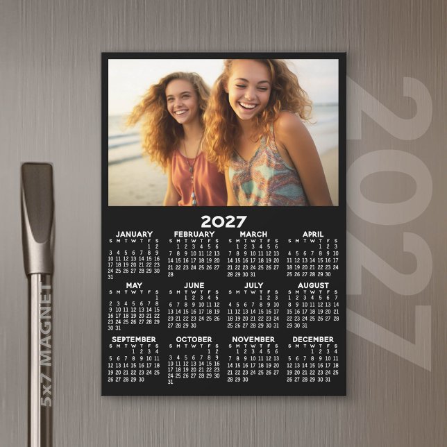 Calendrier 2027 avec photo vue annuelle Moderne Mi (2027 Calendar Magnet)