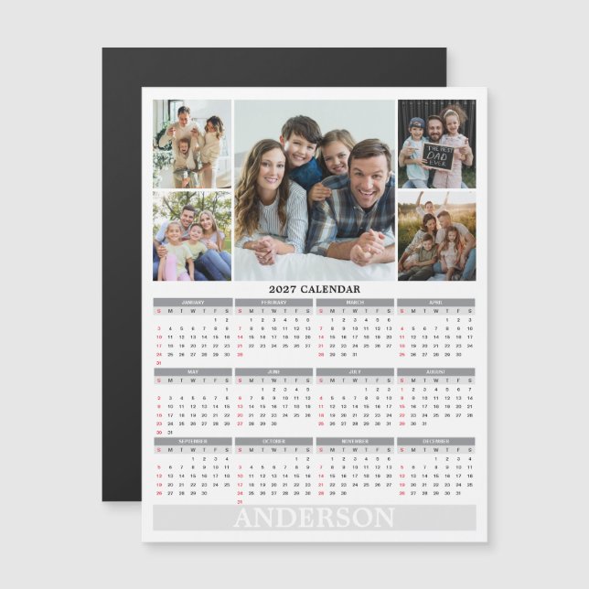 Calendrier 2027 - Carte magnétique de photos de fa (Devant / Derrière)