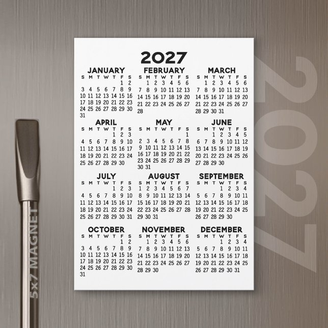 Calendrier 2027 - Carte Magnétique Minimaliste de  (2027 Calendar Magnet)