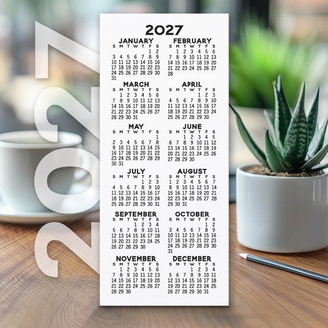 Calendrier 2027 - Carte minimaliste moderne (2027 Calendar on Cardstock Greeting Card)