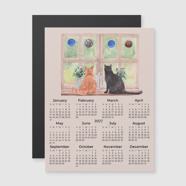 Calendrier 2027 Chats dans le calendrier Fenêtre M (Devant / Derrière)