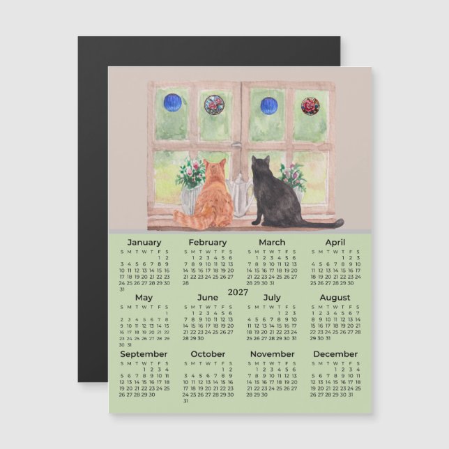 Calendrier 2027 Chats dans le calendrier Fenêtre M (Devant / Derrière)