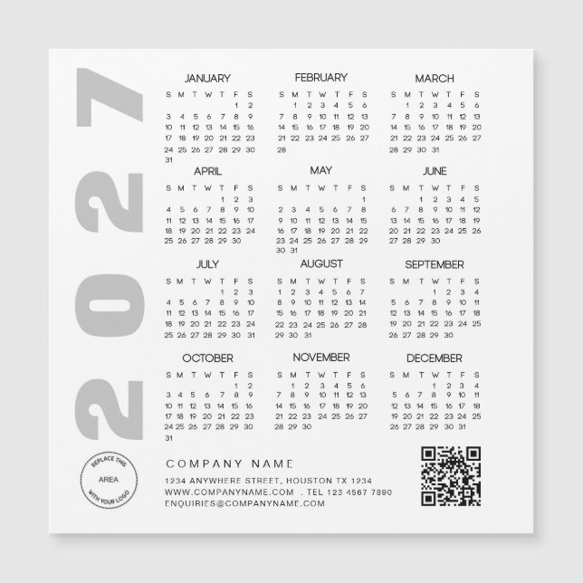 Calendrier 2027 Code QR Logo de l'entreprise Cadea (Devant)