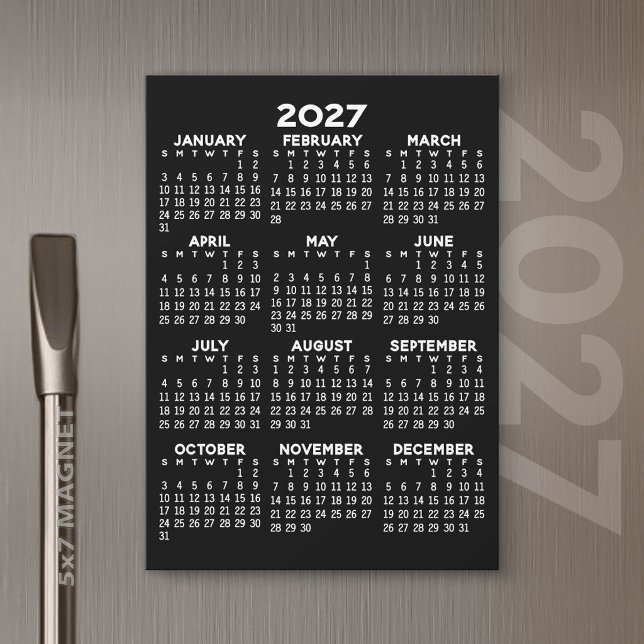 Calendrier 2027 de base noir carte magnétique (2027 Calendar)