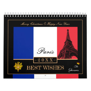 Calendrier 2027 Drapeau Français & Eiffel Bonne Année, France