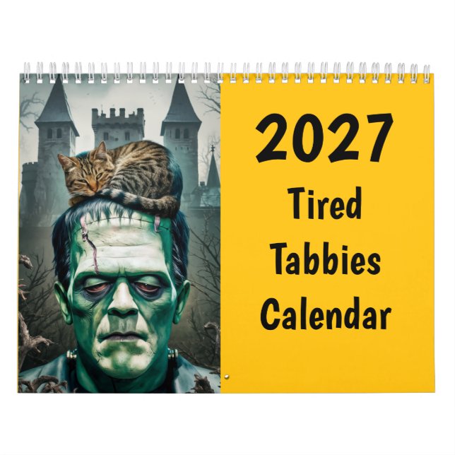 Calendrier 2027 drôles chats fatigués Tabby (Protection)