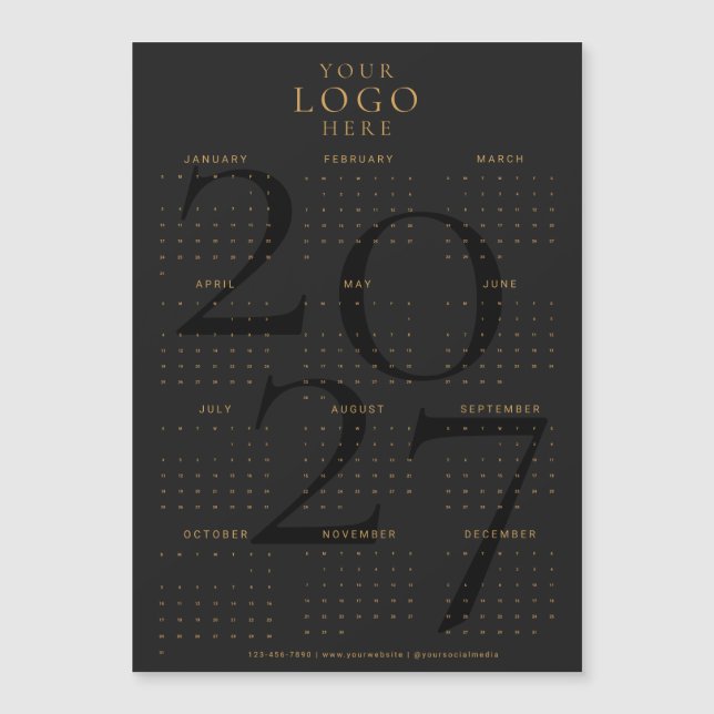 Calendrier 2027 Entreprise Logo Noir Or Aimant (Devant)
