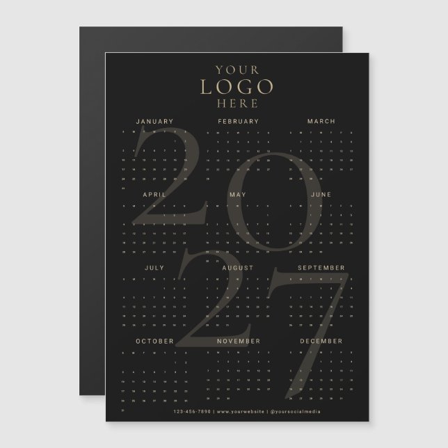 Calendrier 2027 Entreprise Logo Noir Or Aimanté (Devant / Derrière)