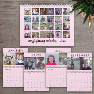 Calendrier 2027 - Famille Moderne Photo personnalisée - Rose