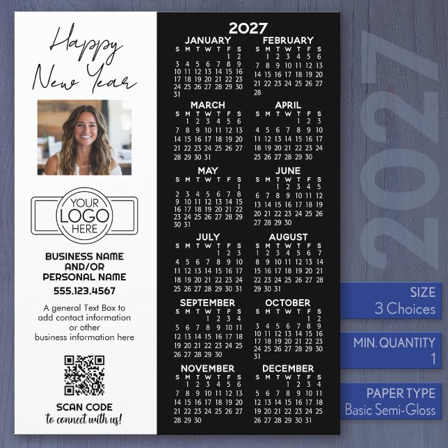 Calendrier 2027 Feuille complète - logo, Code QR,  (2027 Calendar - Business Promotion)