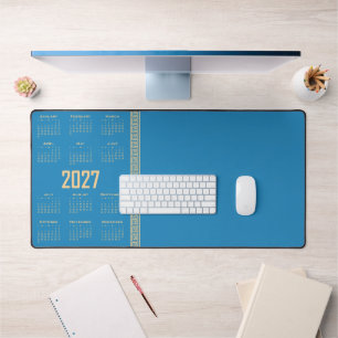 Calendrier 2027, Frette Grecque, Beige sur Bleu Co