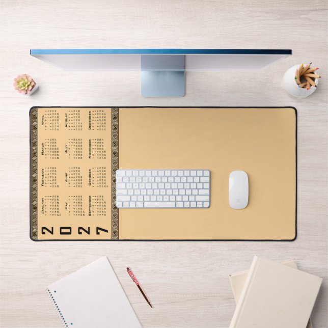 Calendrier 2027, Frise grecque, Noir sur beige (Bureau 1)