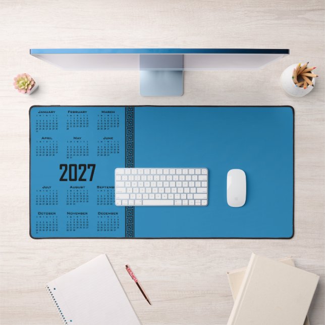 Calendrier 2027, Frise grecque, Noir sur bleu cosm (Bureau 1)