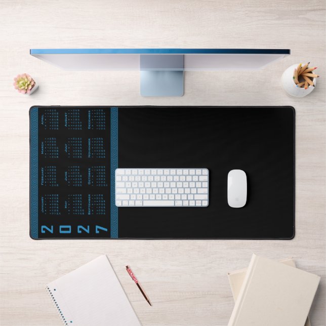 Calendrier 2027, Grecque, Cosmos Bleu sur Noir (Bureau 1)