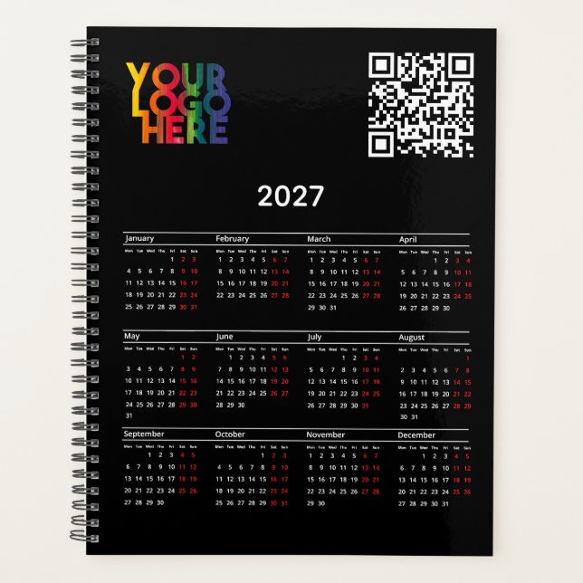 Calendrier 2027 Logo Code QR Entreprise Noir (Devant)