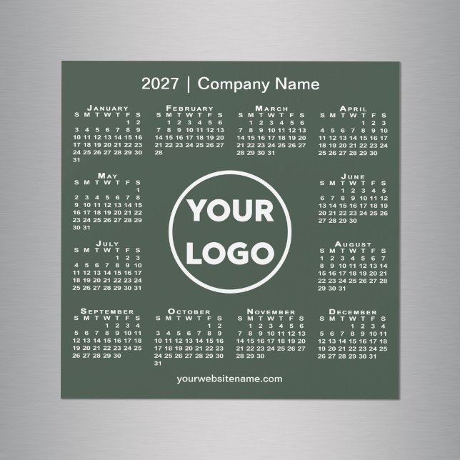 Calendrier 2027 Logo de la société Magnet vert for (2027 Calendar Company Logo Forest Green Magnet in situ)