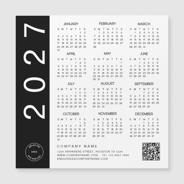 Calendrier 2027 Logo de l'entreprise Code QR Texte (Devant)