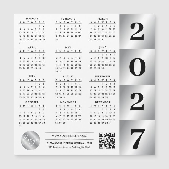 Calendrier 2027 Logo Entreprise Code QR Chrome Arg (Devant)