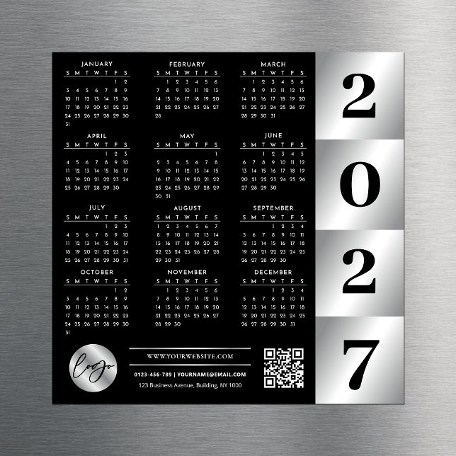 Calendrier 2027 Logo Entreprise Code QR Noir & Arg (Créateur téléchargé)